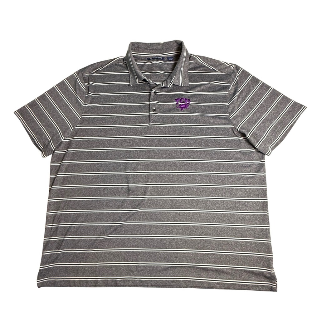 Cutter & Buck XXL Gray Striped‎ TCU Horned Frogs Logo Golf Polo Shirt Mens-847